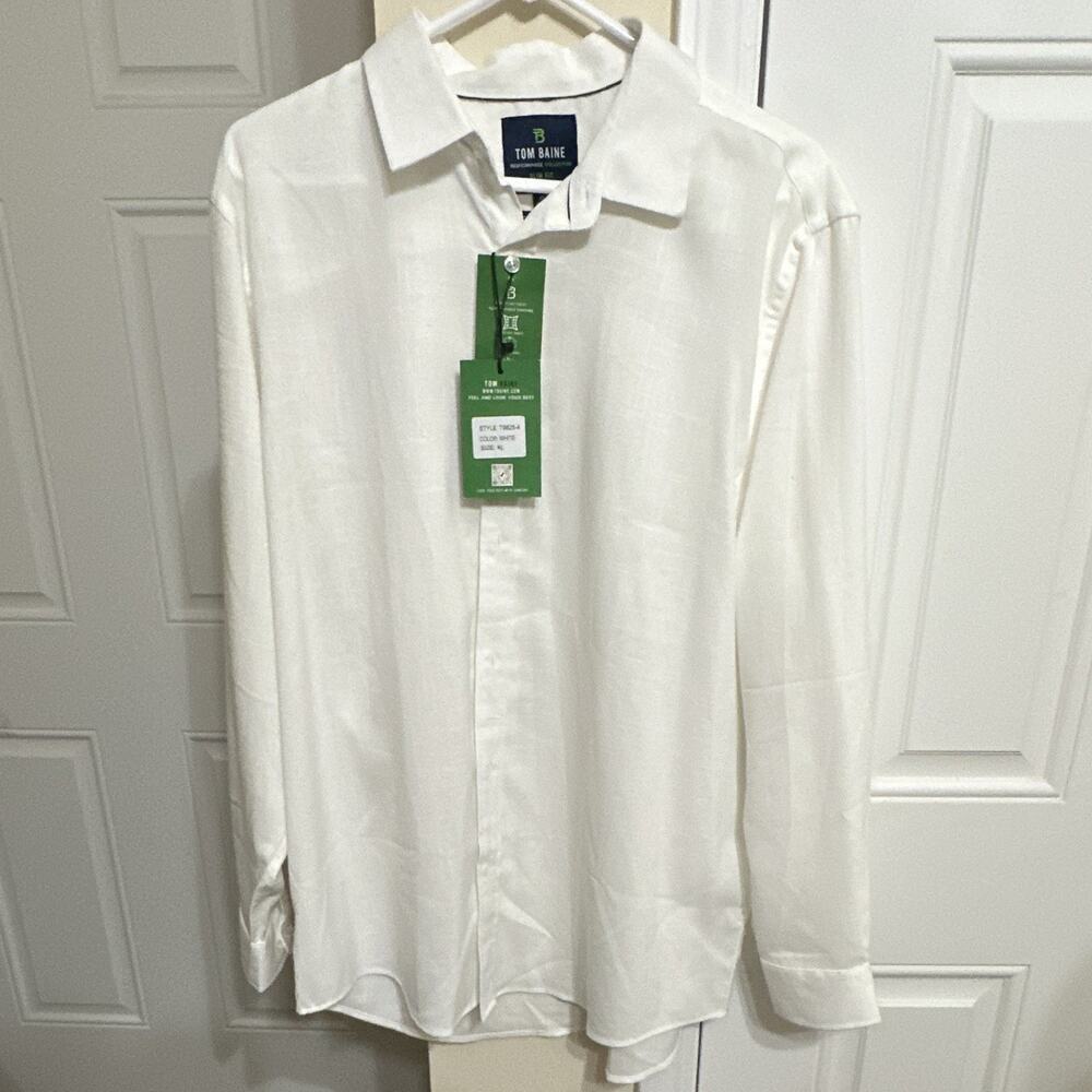 Tom Baine Men's XL White Long Sleeve Slim Fit Stretch Button-Up Shirt TB625-4